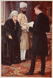 De Koningin Luistert naar een Bericht van het Front